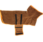 Brown microfibre dog drying coat laid flat