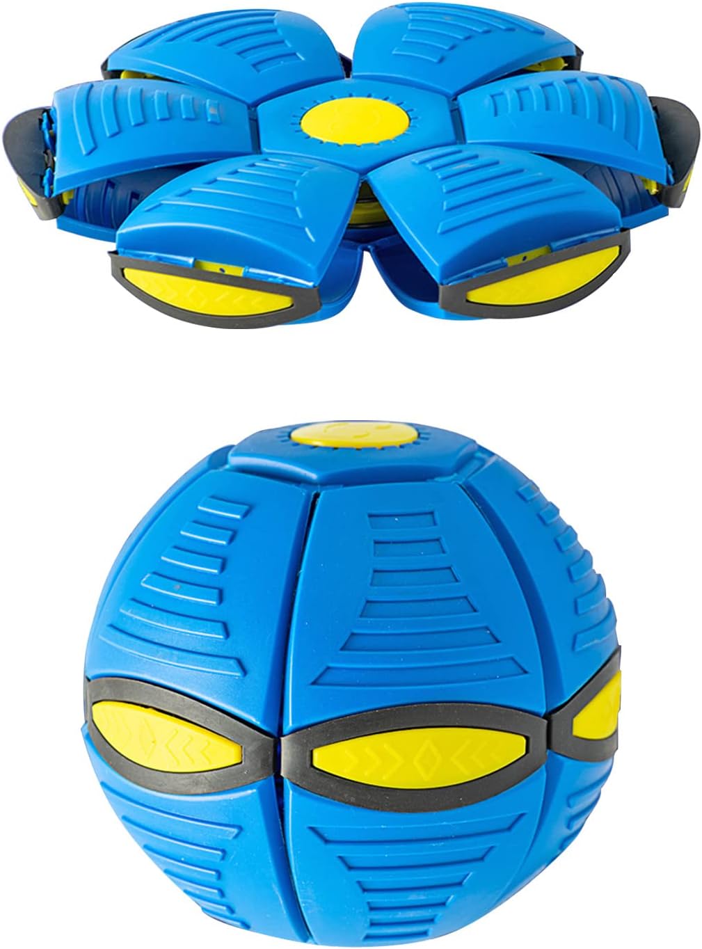 Blue dog frisbee, flat and as a ball