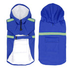 Navy reflective dog raincoat, front and back