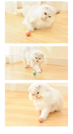 Kitten playing with the rolling ball, three photos
