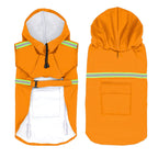 Orange reflective dog raincoat, front and back