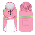 Pink reflective dog raincoat, front and back