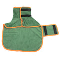 Green microfibre dog drying coat laid flat