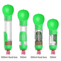 Dog walking water bottle in green, shown alongside other sizes