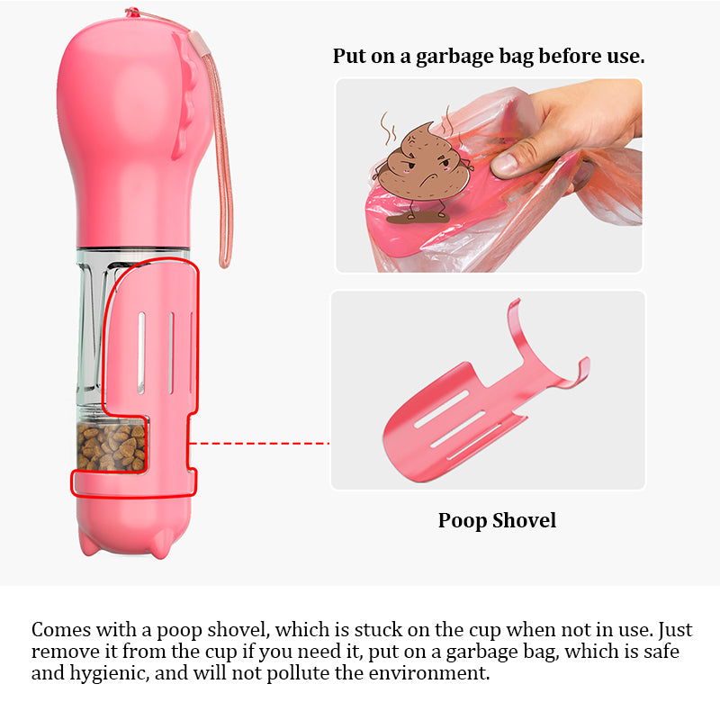 Built-in poop scoop on the dog walking water bottle